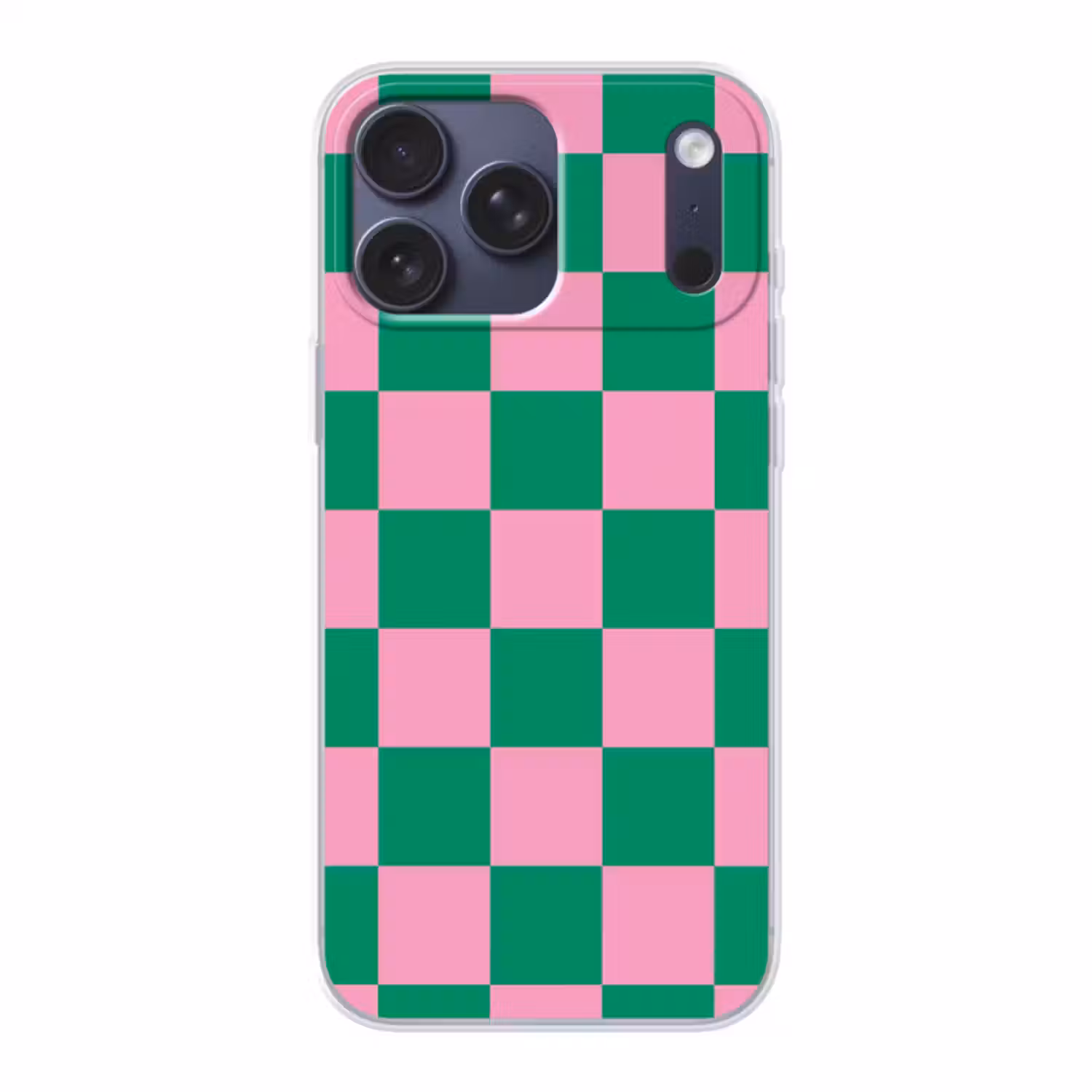 Telefoonhoesje Softcase - Schaakbord patroon - Groen - Roze - Blokjes