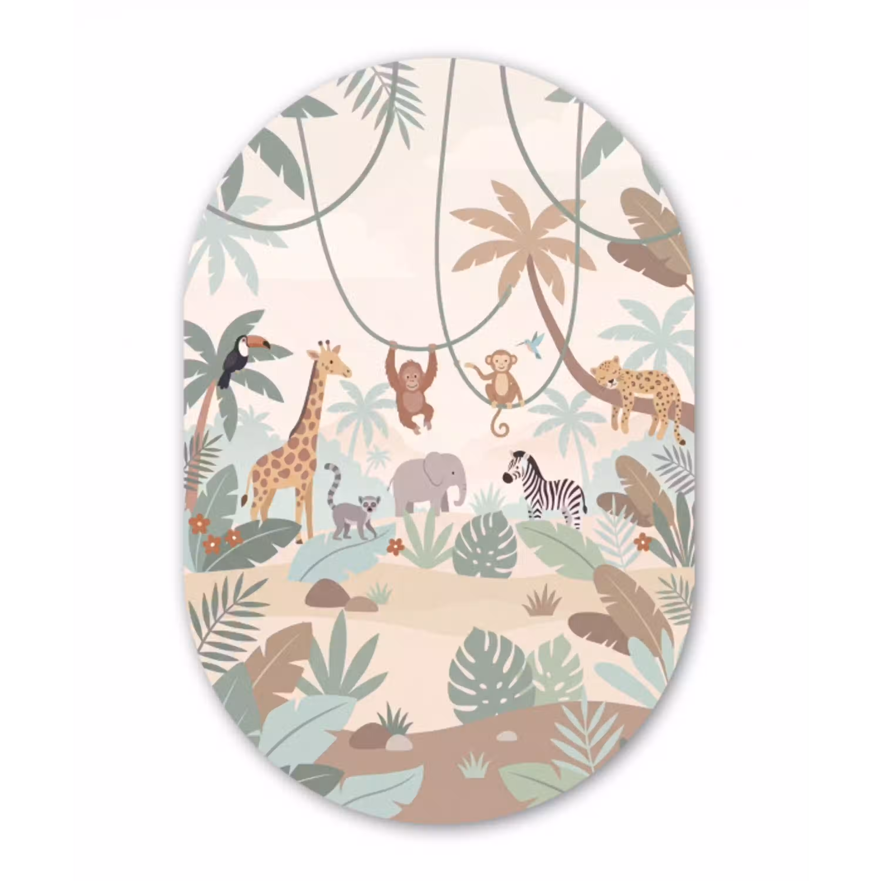 Jungle - Dieren - Groen Wandcirkel Ovaal Aluminium middel -3d