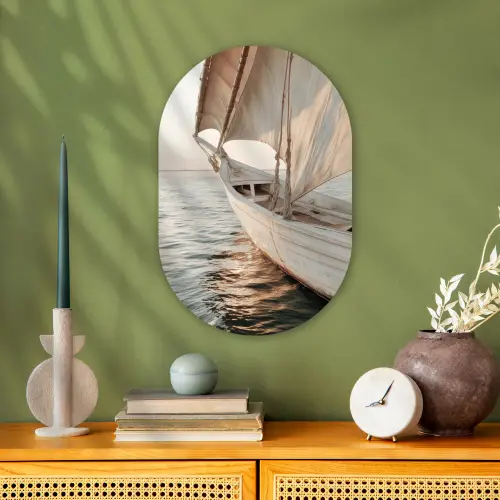 Zeilboot - Zee - Beige - Zon Wandcirkel Ovaal Forex klein -sfeer2