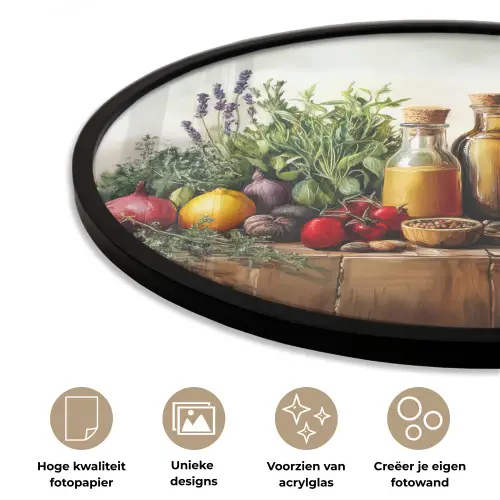 Stilleven - Kruiden - Specerijen - Fruit - Kleurrijk Fotolijst rond zonder passe partout klein -closeup_NL