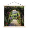 Doorkijk - Tuinboog - Bloemen - Natuur - Pad textielposter latten blank klein -3d