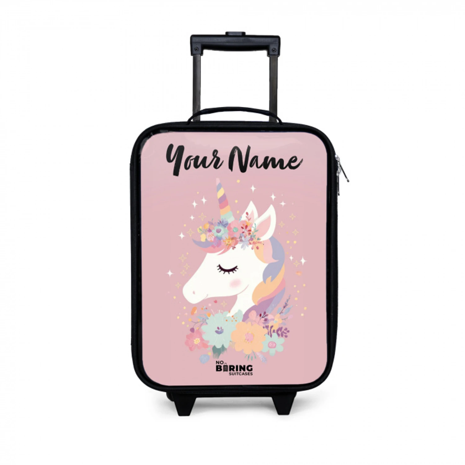 Eenhoorn - Roze - Bloemen Kinderkoffer - Zwart klein -3d