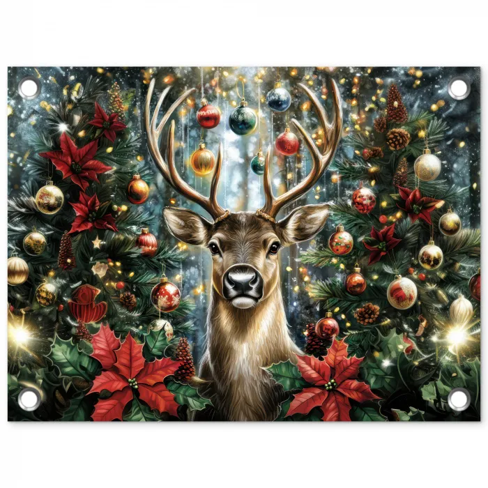 Kerstfeest - Dennenbos - Rood tuinposter los doek klein -3d