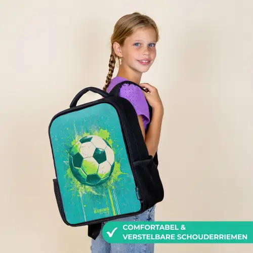 Voetbal - Verfspatten - Groen - Blauw Rugzak - Zwart middel -sfeer6_NL
