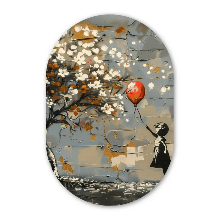 Boom - Graffiti - Banksy Style - Balloon Girl Wandcirkel Ovaal Forex klein -3d