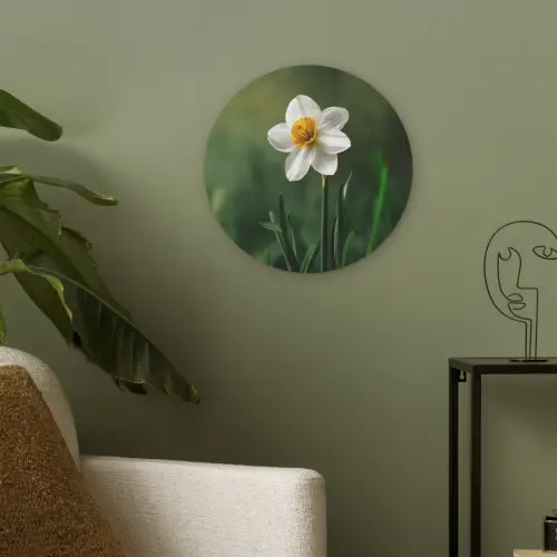Narcis - Bloem - Wit - Grassprieten Akoestische PET Vilt - Rond klein -sfeer2
