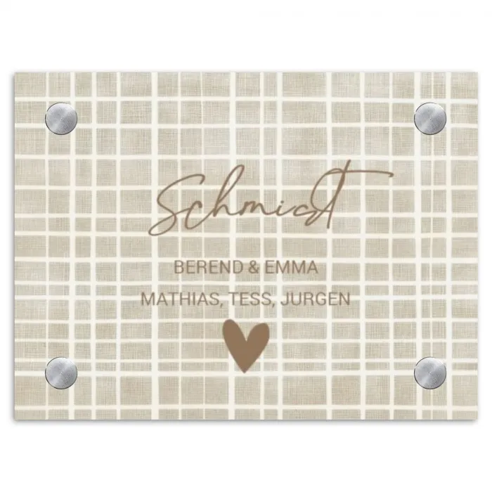 Beige raster - Sierlijk Naambord Rechthoek middel -3d