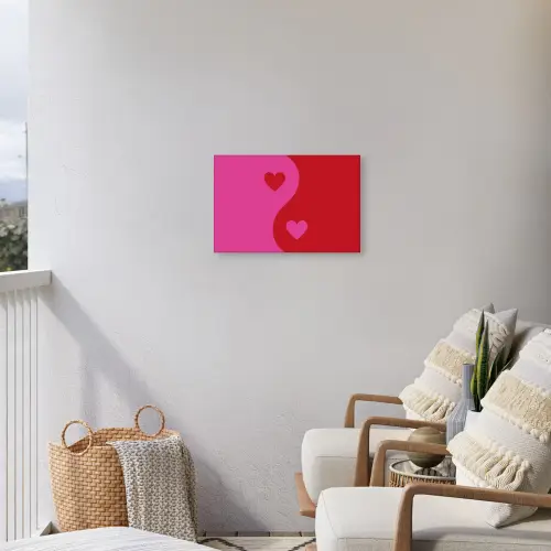 Minimalistisch - Rood - Roze - Hartjes Tuinposter op houten frame 2 cm dik klein -sfeer1