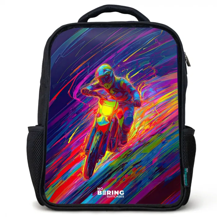 Crossmotor - Neonkleuren - Lijnen - Helm Rugzak - Zwart middel -3d