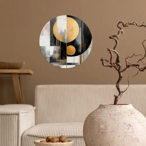 Abstract - Goud - Zilver - Vormen - Aesthetic - Modern Wandcirkel behangsticker klein -sfeer1