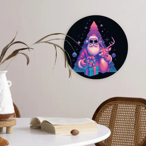 Retro - Kerstman - Rendieren - Kerstboom Wandcirkel kunststof plaat 5mm dik klein -sfeer4