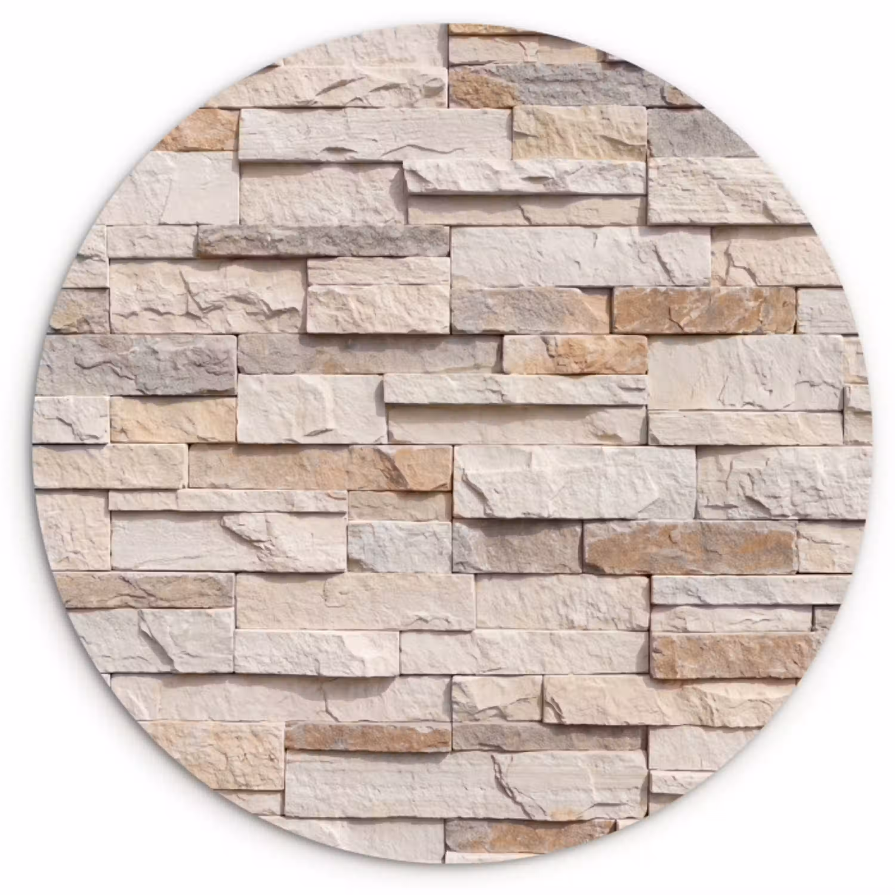 Steen - Muur - Textuur - Rustiek - Beige Wandcirkel kunststof plaat 5mm dik klein -3d
