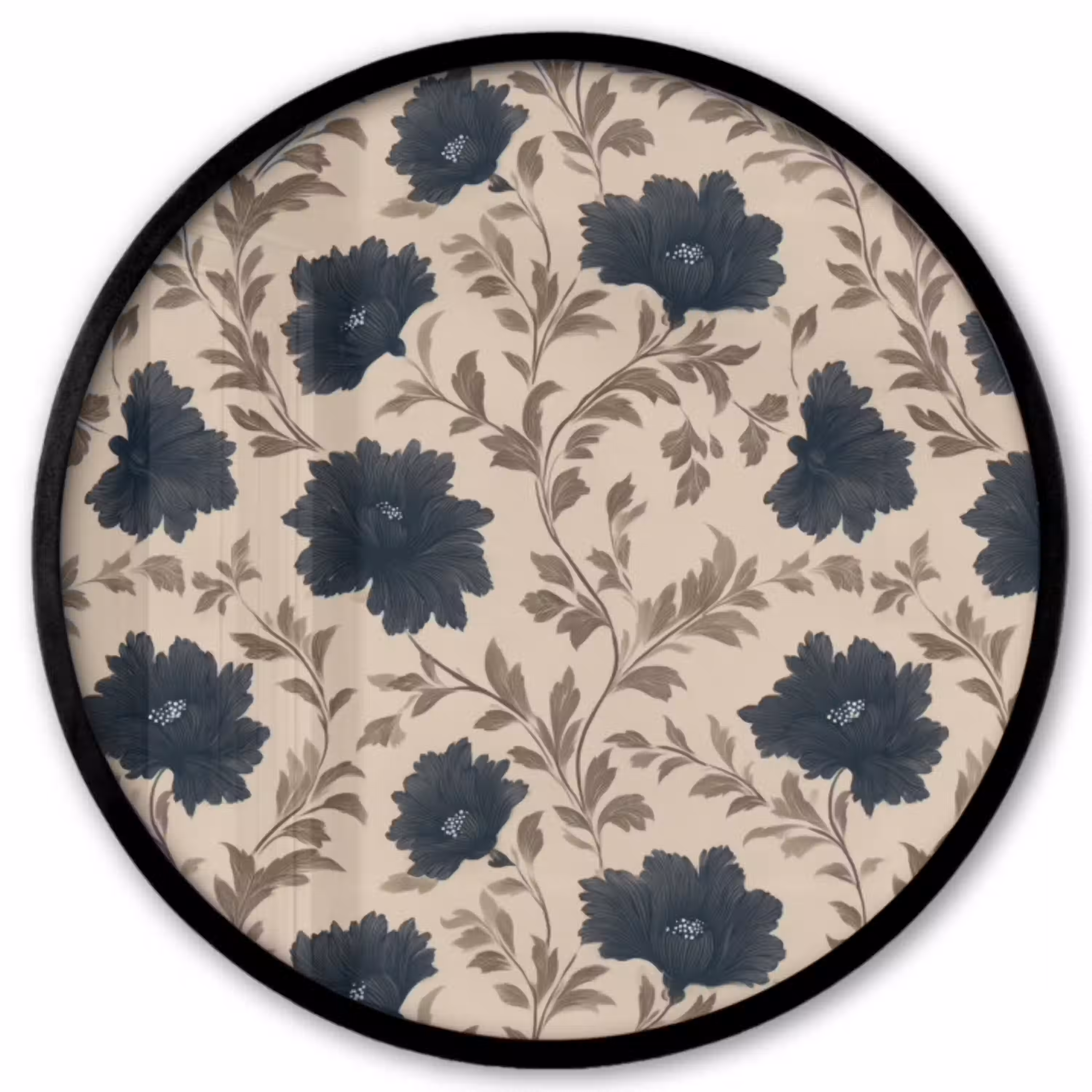 Motief - Bloemen - Zwart - Beige Fotolijst rond zonder passe partout klein 856 -3d