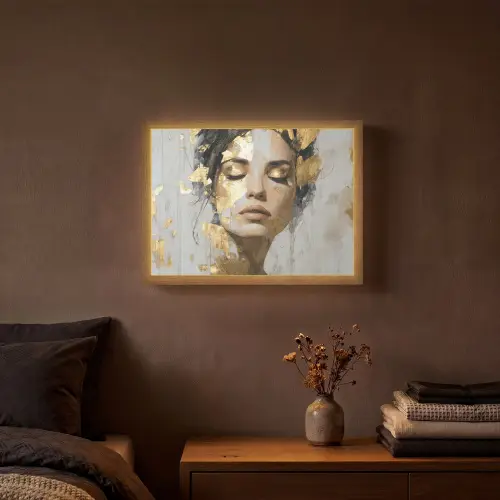 Sierlijk - Vrouw - Goud - Ogen Light Box met batterij (Wandlamp) middel -sfeer4