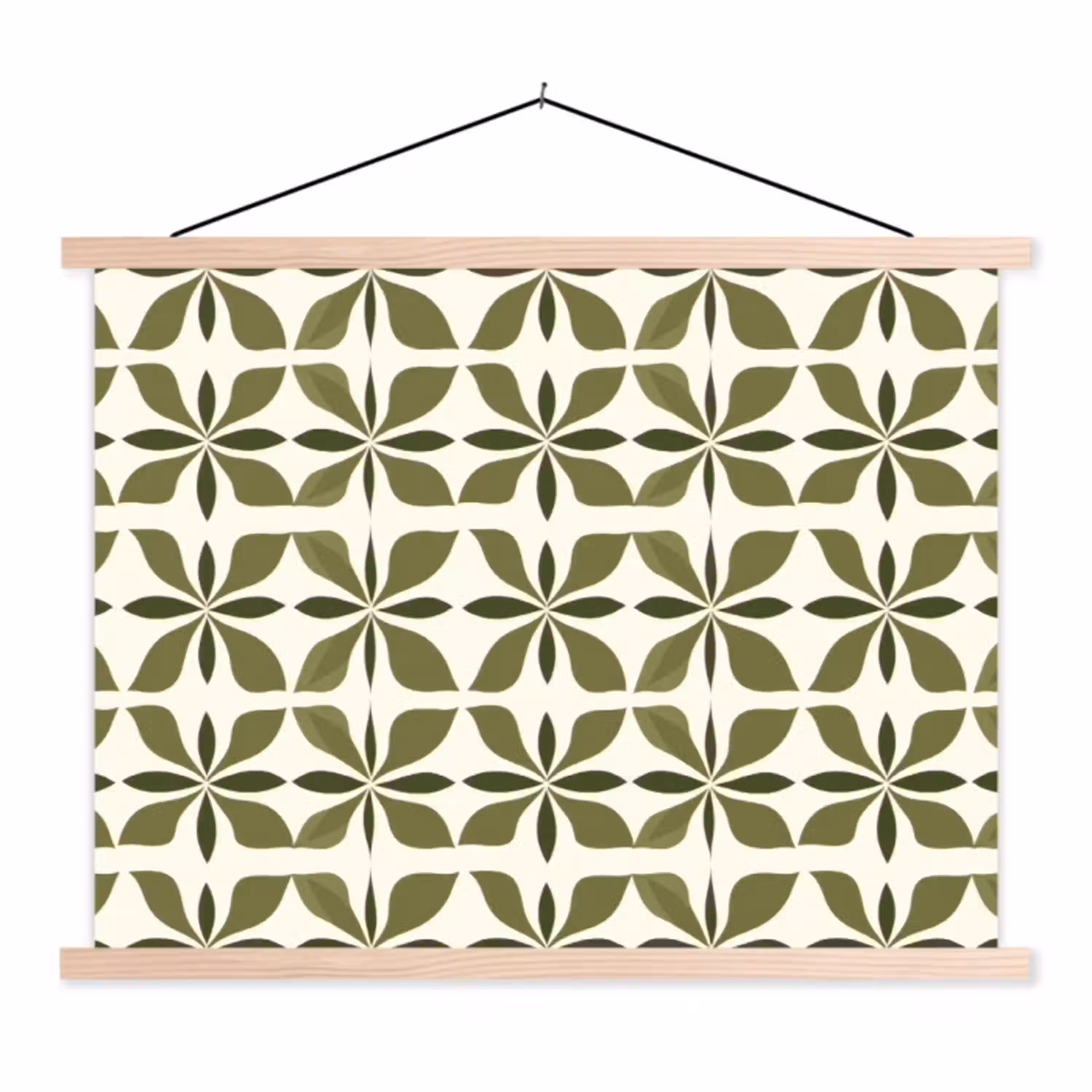 Botanisch - Retro - Groen textielposter latten blank klein 122 -3d