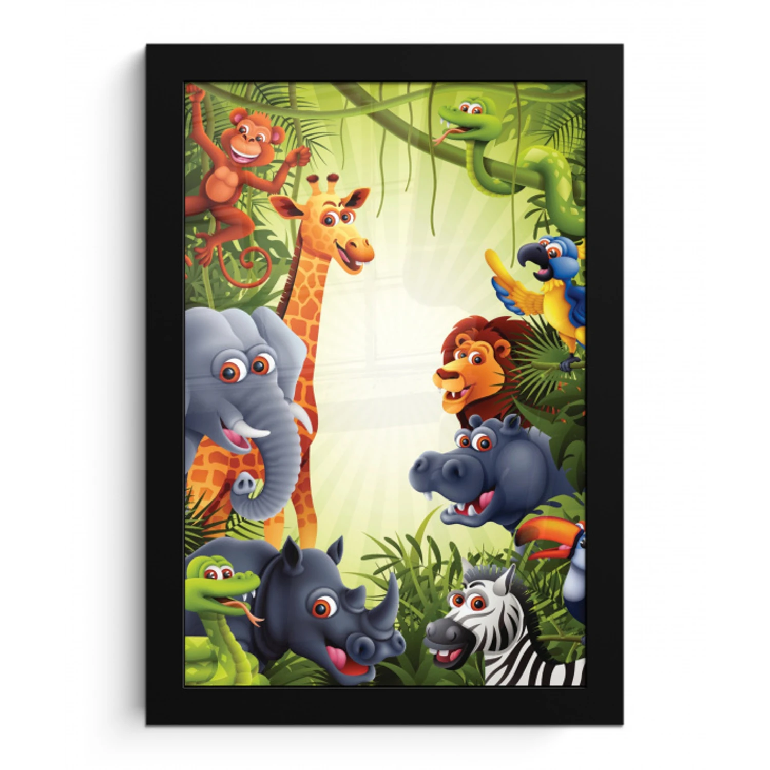 Jungle - Jongens - Meiden - Baby - Olifant - Leeuw - Giraf fotolijst zwart zonder passe partout klein -3d