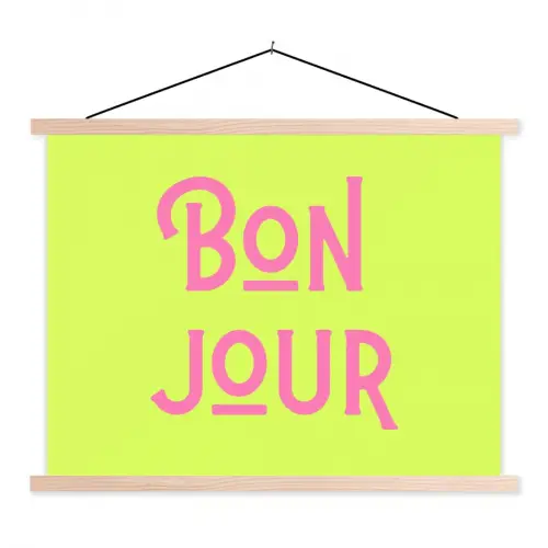 Groen - Roze bonjour - art-deco textielposter latten blank klein -3d