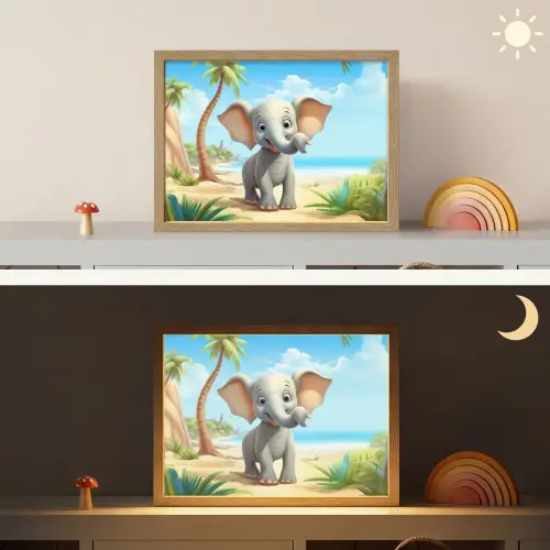 Olifant - Strand - Dieren - Meisjes - Kind Light Box met batterij (Wandlamp kind) middel -sfeer3_kind
