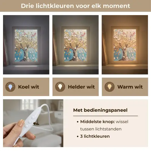 Boom - Blauw - Goud - Abstract - Modern Light Box met kabel (Tafellamp) klein -USP_lichtkleurNL
