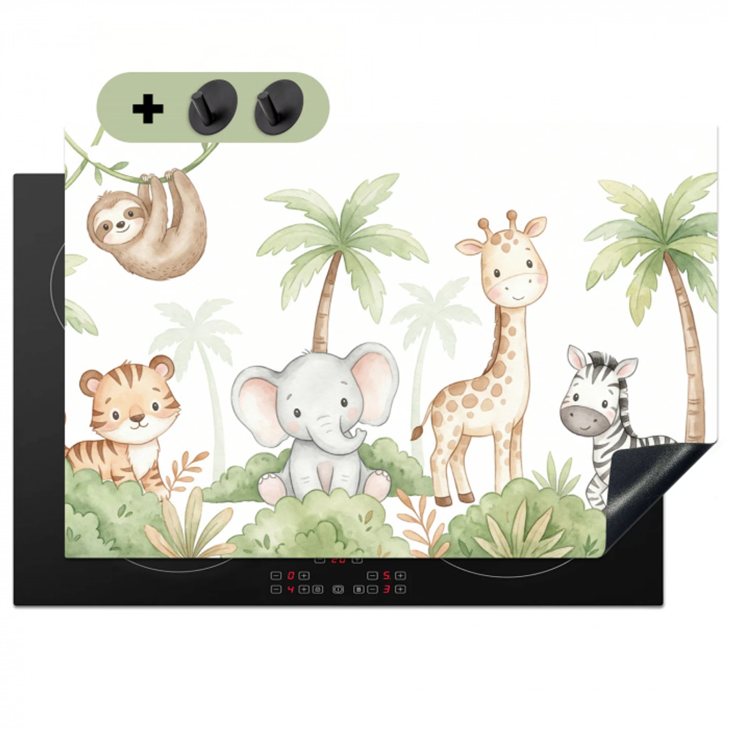 Dieren - Jungle - Pastel Inductie beschemer met haakjes klein -3d