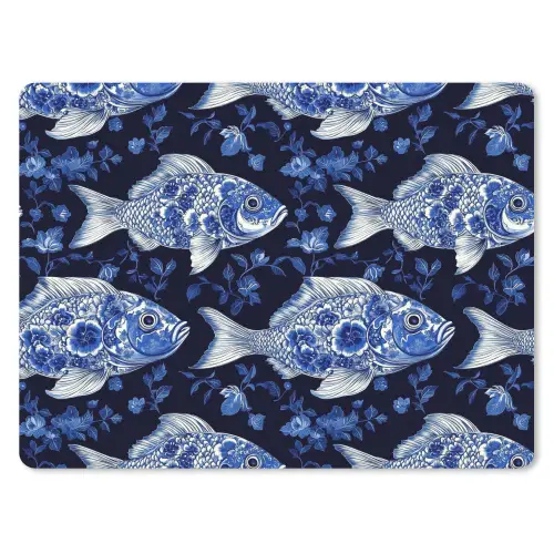 Vissen - Bloemen - Blauw muismat rubber klein 262 -3d