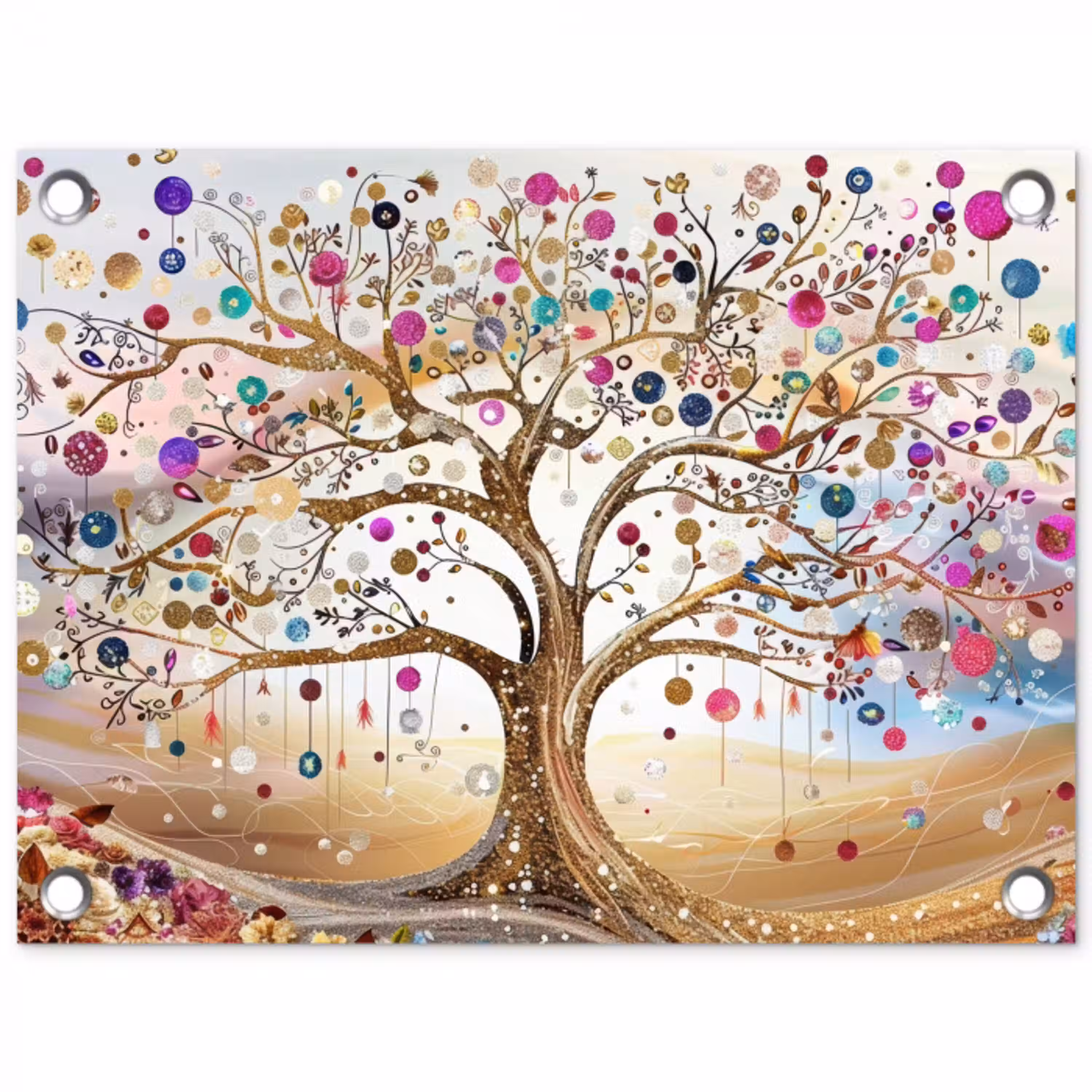 Levensboom - Goud - Kleurrijk - Abstract - Aesthetic tuinposter los doek klein -3d