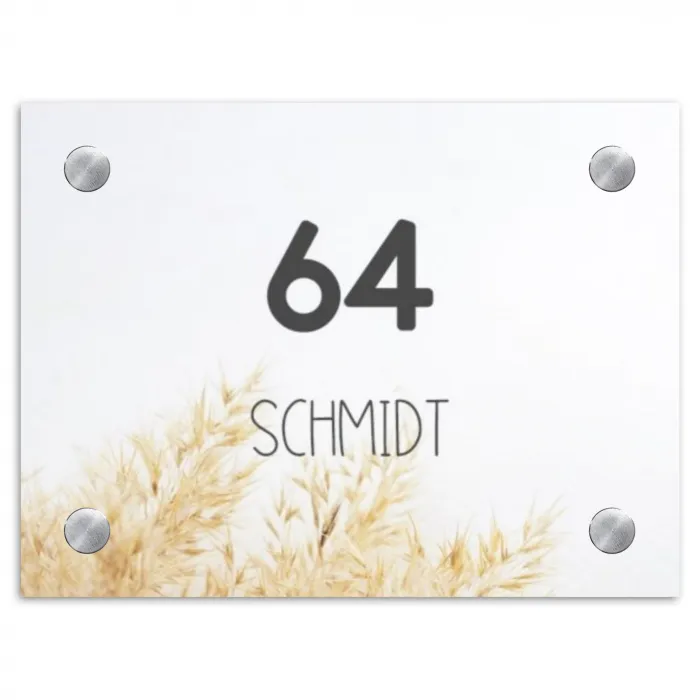 Pluimgras - Modern Naambord Rechthoek middel -3d