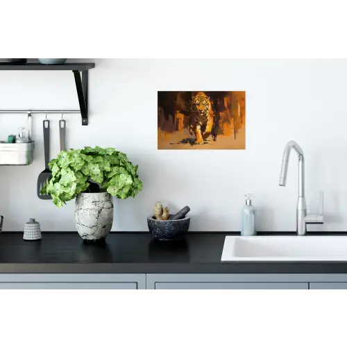 Tijger - Geschilderd - Oranje - Penseelstreken Muursticker klein -keuken