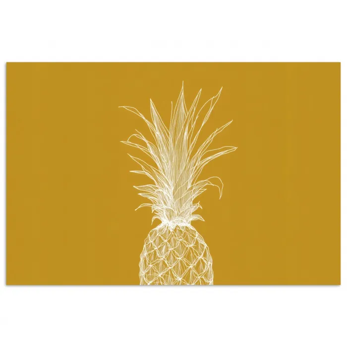 Lijnillustratie - Ananas - Bladkroon - Okergeel poster papier klein -3d