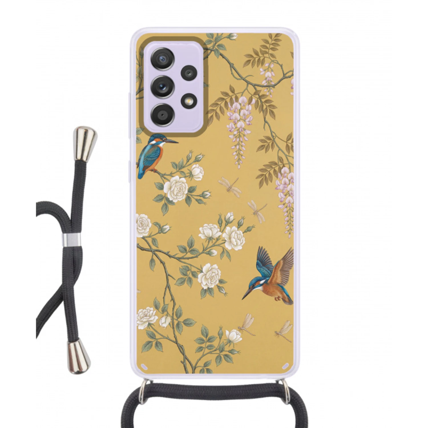IJsvogels - Bloesem - Geel Hoesje Samsung Galaxy A52 5G met koord klein -3d