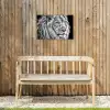 Portret - Leeuw - Zwart wit Tuinposter op houten frame 2 cm dik klein -sfeer4