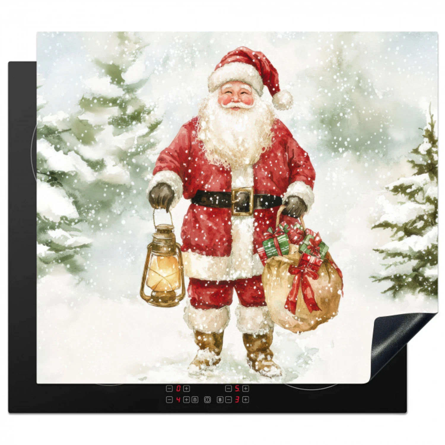 Kerstman- Winter - Sneeuw - Wit - Rood Inductie beschermer vinyl 3mm middel -3d