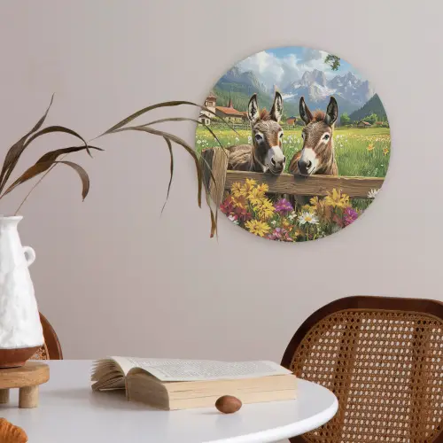 Ezels - Bloemen - Zomers Akoestische PET Vilt - Rond klein -sfeer3