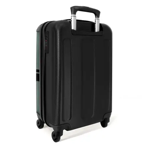 Groene achtergrond met dubbele horizontale strepen NBS - Handbagage koffer - Volwassenen Unisex middel -achterkant