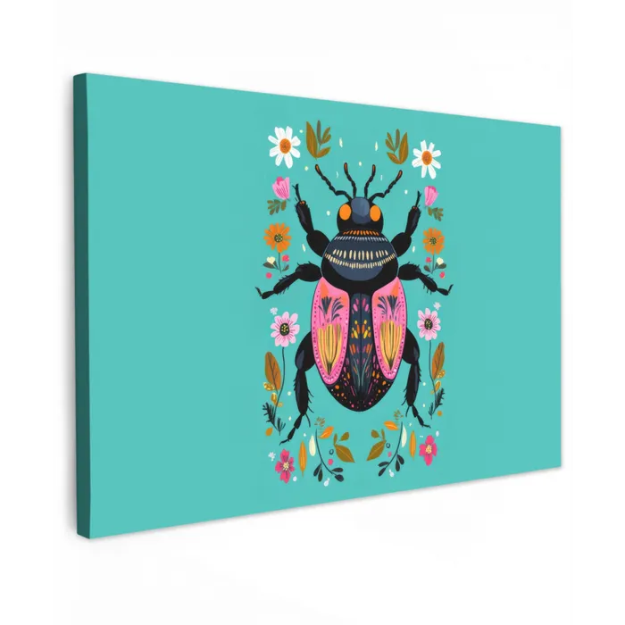 Kever - Bloemmotieven - Turquoise - Bladeren canvas 2cm klein -z3d