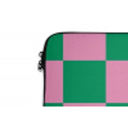 Schaakbord patroon - Groen - Roze - Blokjes laptophoes neopreen klein -detail