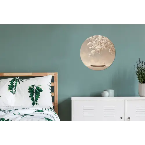 Bloesems - Wit - Boot - Minimalistisch Wandcirkel aluminium klein -slaapkamer