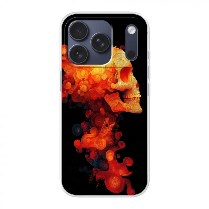 Schedel - Oranje - Zijaanzicht - Vlammen Telefoonhoesje iPhone 17 Pro klein -3d