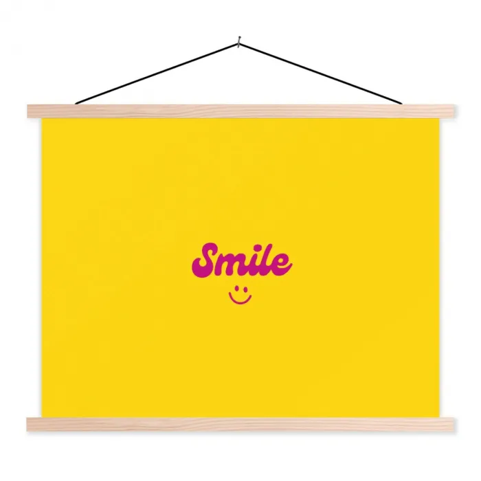 Smile - Geel - Roze textielposter latten blank klein -3d