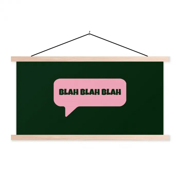 Tekstwolk - BLAH BLAH BLAH - Roze textielposter latten blank klein -3d