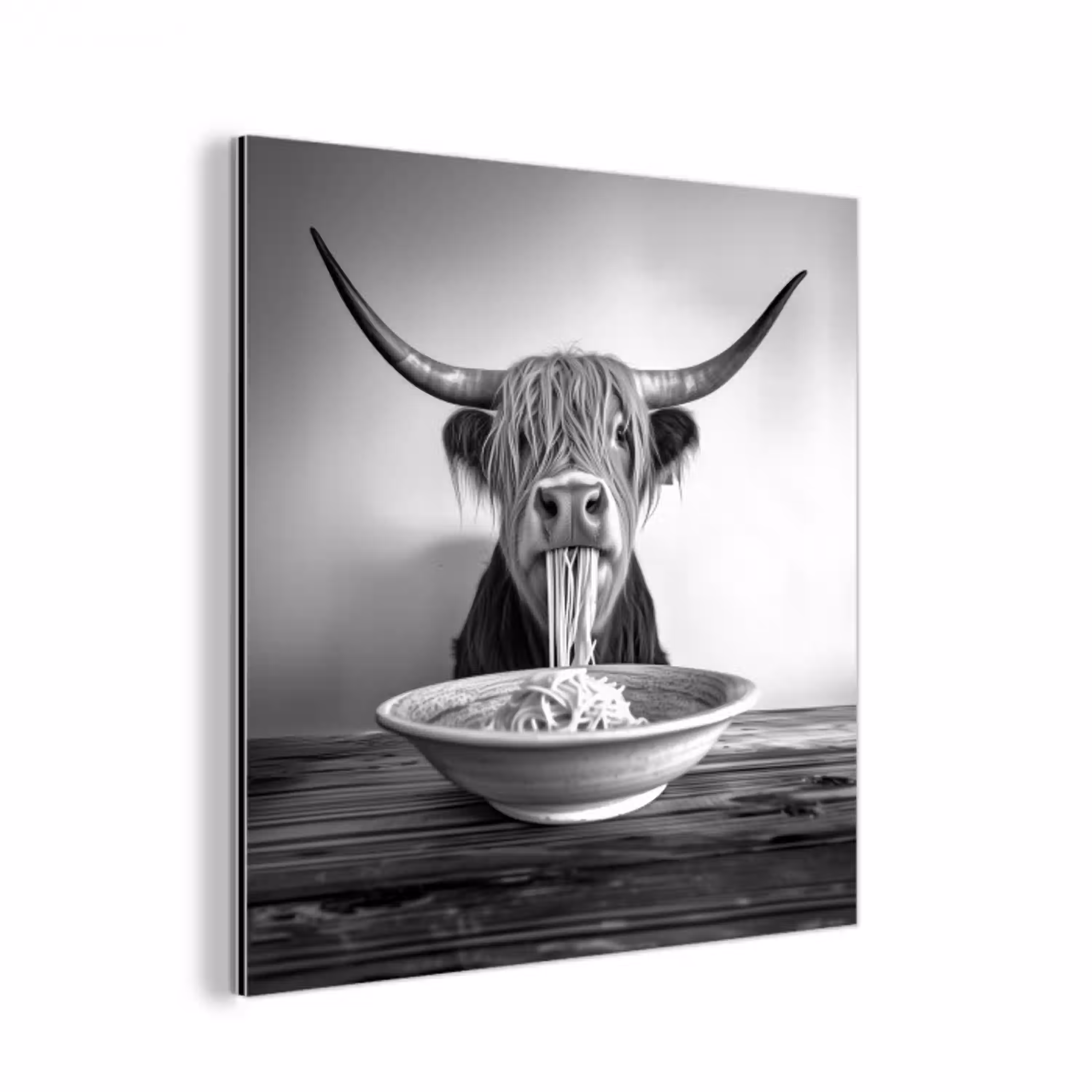 Schotse Hooglander - Spaghetti - Dieren - Zwart wit aluminium wit klein -3d