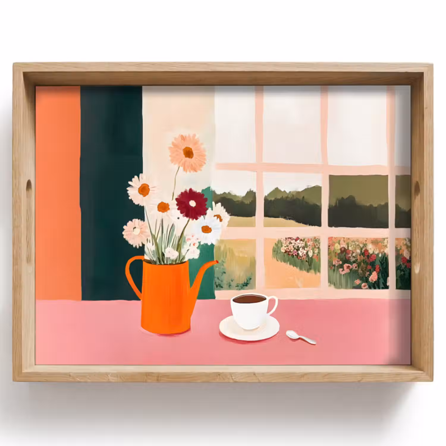 Dienblad - Bloemen - Koffie - Raam