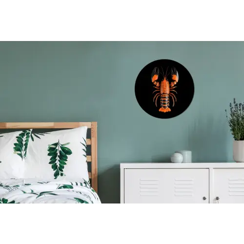 Kreeft - Oranje - Zwart - Modern Wandcirkel aluminium klein -slaapkamer