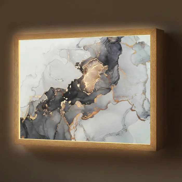 Zwart - Marmer - Luxe - Goud Light Box met batterij (Wandlamp) middel -z3d_website