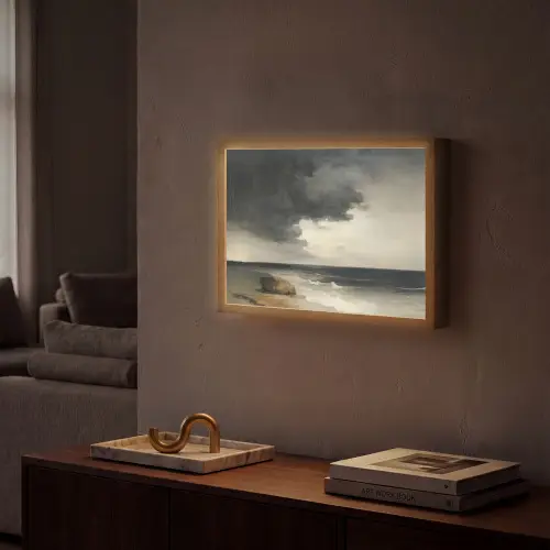 Kust - Golven - Rots - Storm Light Box met batterij (Wandlamp) middel -sfeer1