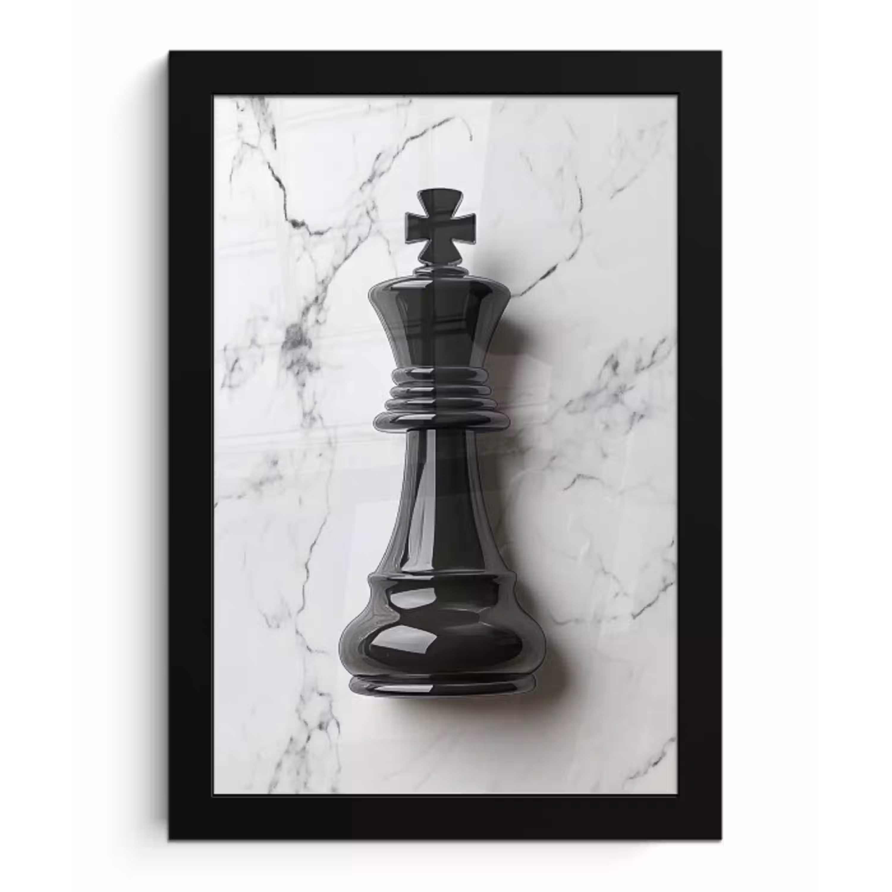 Schaakstuk - Koning - Zwart - Marmer fotolijst zwart zonder passe partout klein -3d