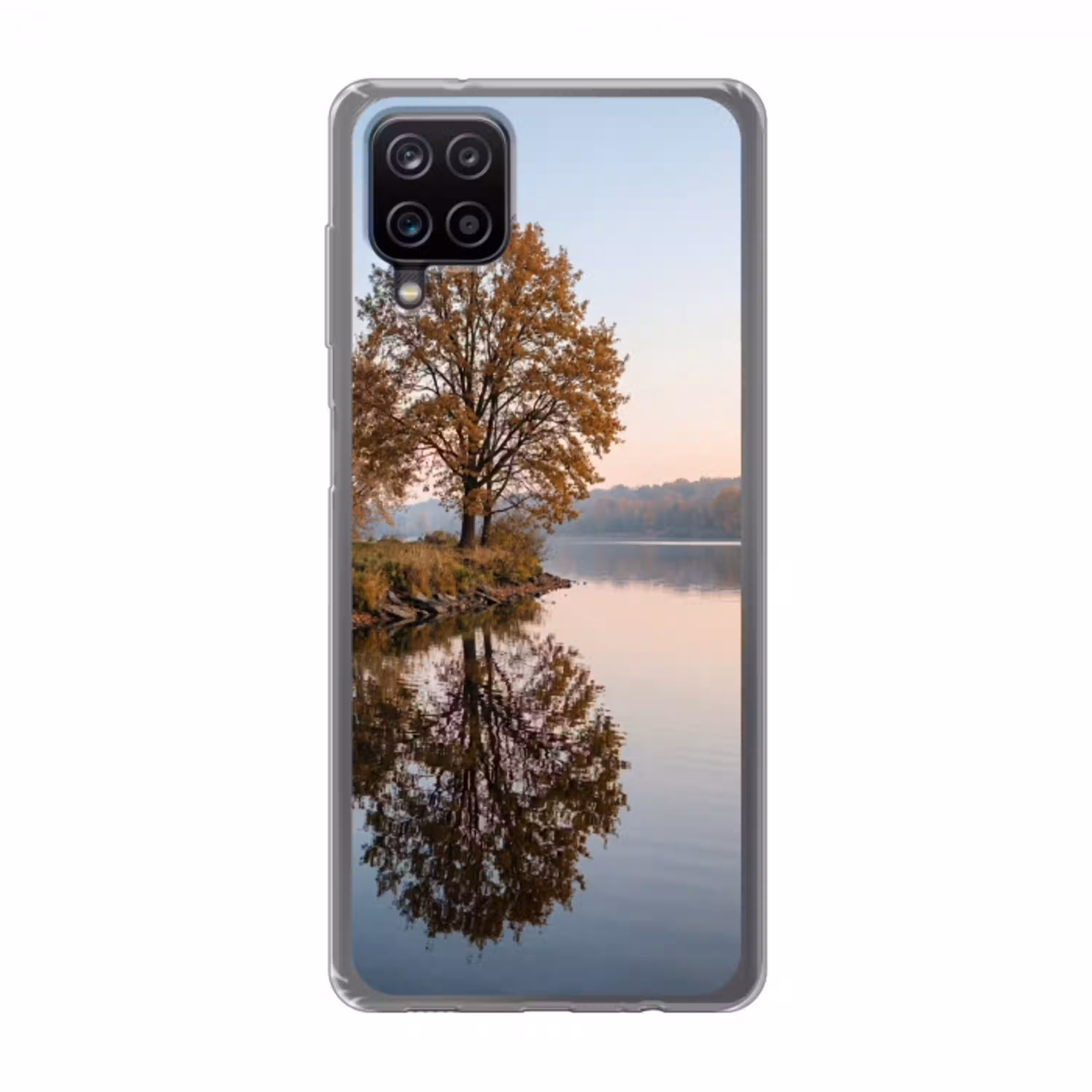Bomen - Reflectie - Water - Zonsopgang - Serene Telefoonhoesje Samsung Galaxy A12 klein -3d