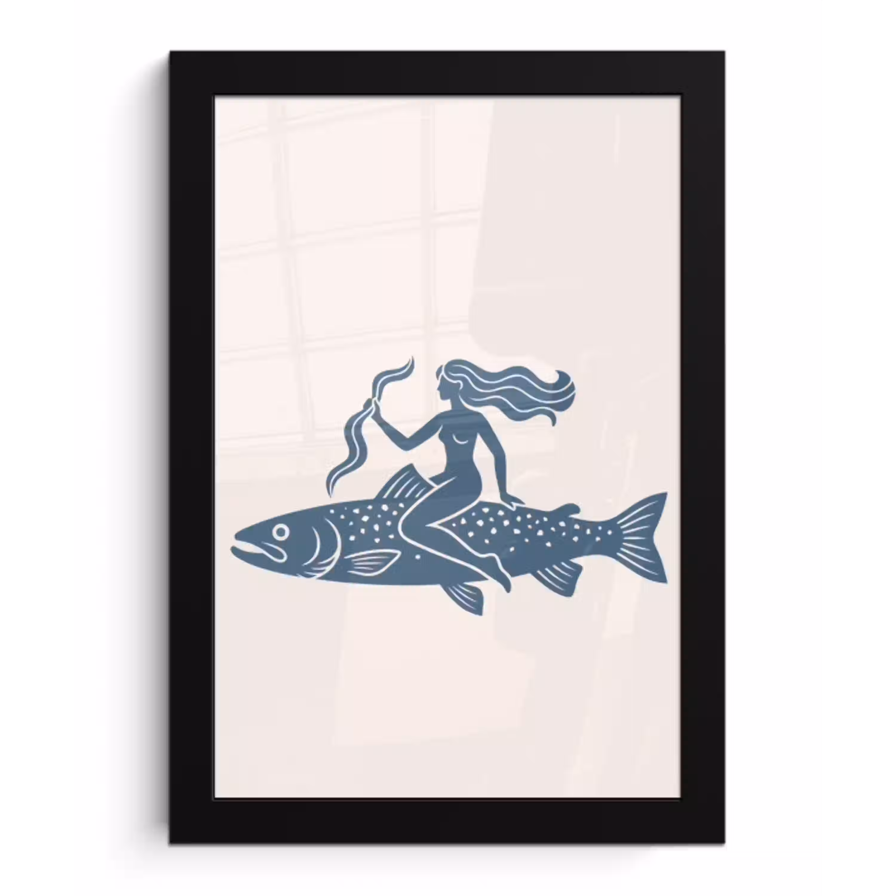 Vrouw - Vis - Fantasie - Abstract - Blauw fotolijst zwart zonder passe partout klein -3d