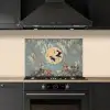 Kraanvogels - Maan - Bloemen - Blauw keuken achterwand spatscherm klein -sfeer1