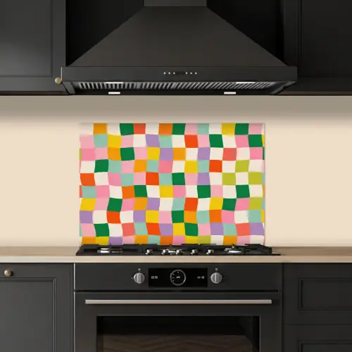 Vierkanten - Kleurrijk - Golvend keuken achterwand spatscherm klein -sfeer1